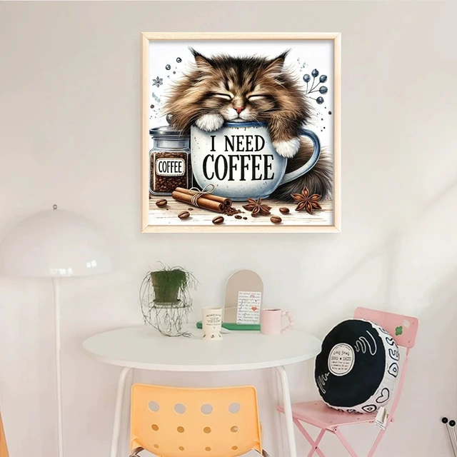 Fil de coton écologique brodé complet chat/chien mignon 11CT, Kit de points de croix chat imprimé, bricolage d'art, ornement fait à la main, décoration de maison 40x40cm 6