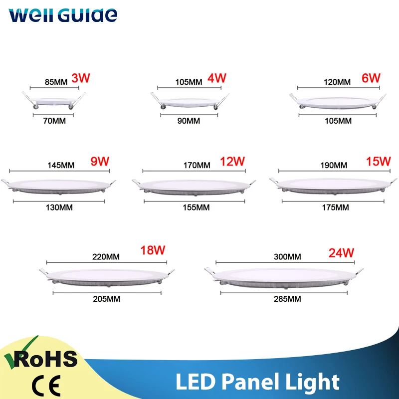 LED Ultra thin Downlight lamp 24W 18W 12W 9W 6W 3W AC110V 220V led ceiling recessed grid downlight slim round square panel light