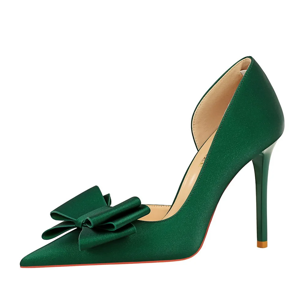 

34-40 High Heels Stiletto Heel Pointed Side Hollow Bow Shoes Women Red Wedding Shoes