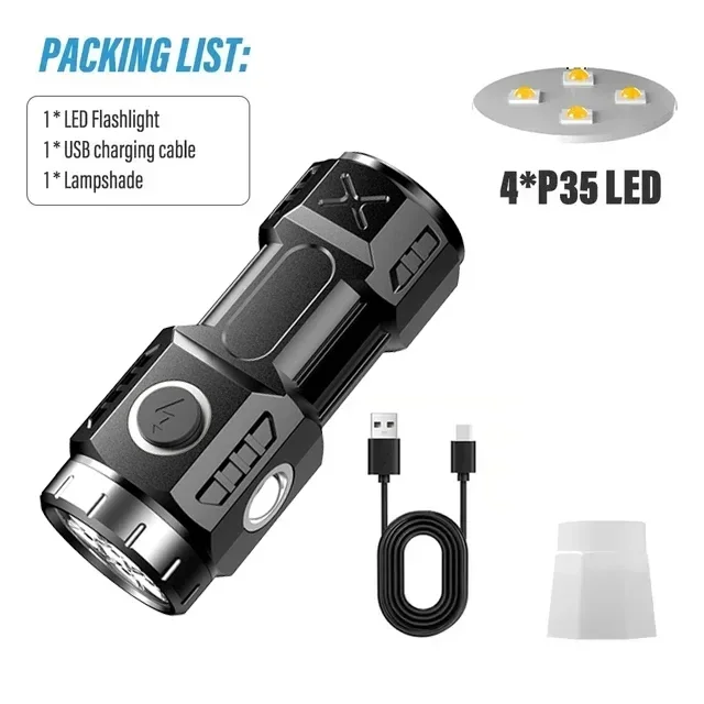 thumbnail image 1 of Mini linterna LED recargable para acampar con luces laterales y pantalla trasera con imán trasero para explorar y acampar, 1 of 5
