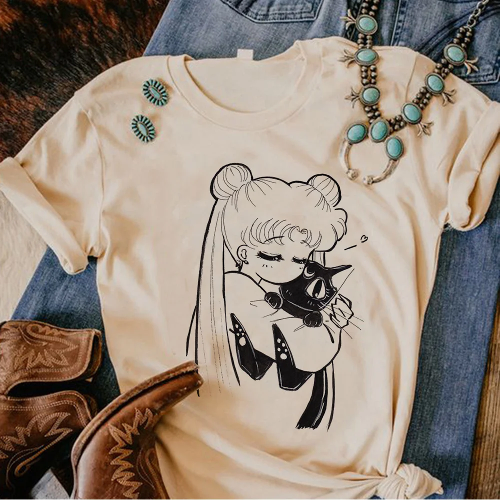 

80s Moon Cat t shirt women comic Japanese harajuku t-shirts female 2000s anime funny clothes