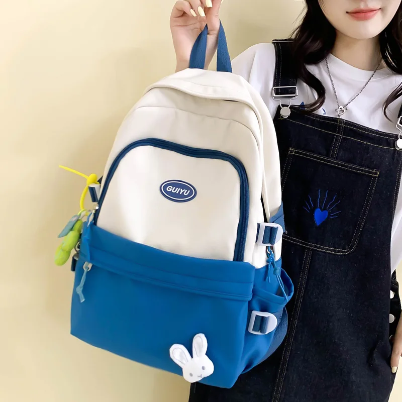 

New Multiple Pockets Waterproof Nylon Women Backpack Female Panelled Cool Travel Bag Kawaii Schoolbag for Girl Student Bookbag