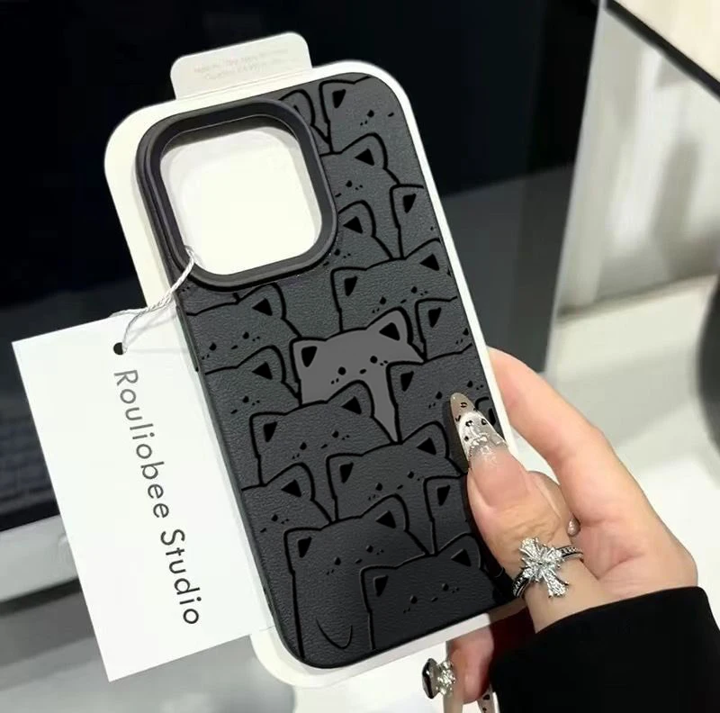 Black Cat PU Leather Silicone Phone Case