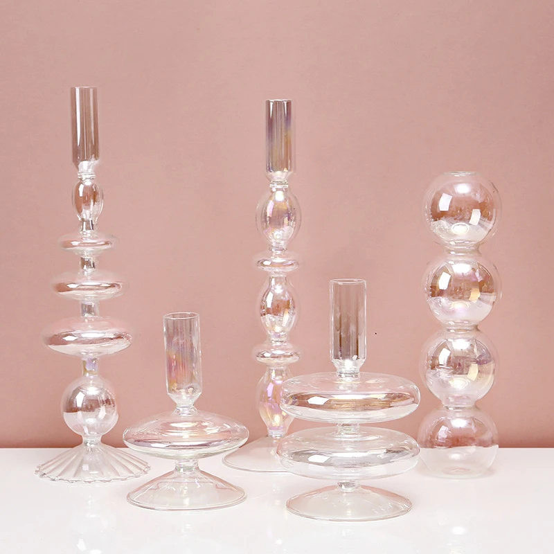 Room Decor Transparent Glass Candle Holder Crystal Candle Holder Vase Candle Holder Desktop Ornament Vases Wedding Decoration