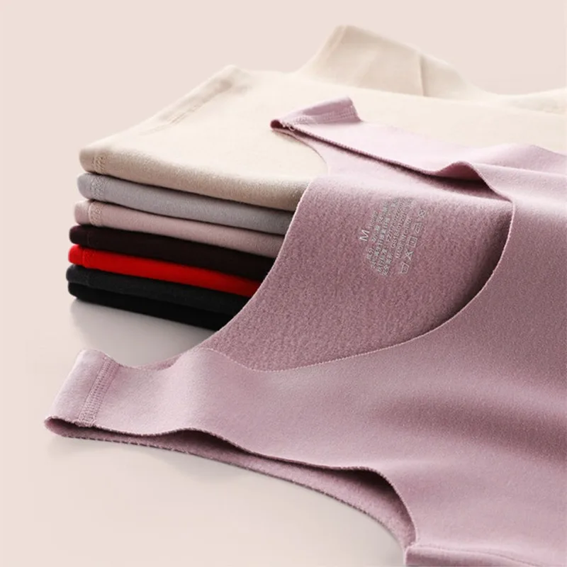 Description Picture 3 of itemWomen Winter Warm Underwear Solid Color Thermal Casual Nightwear Sexy Elasticity Female Thin T-shirt Sleeveless Tops