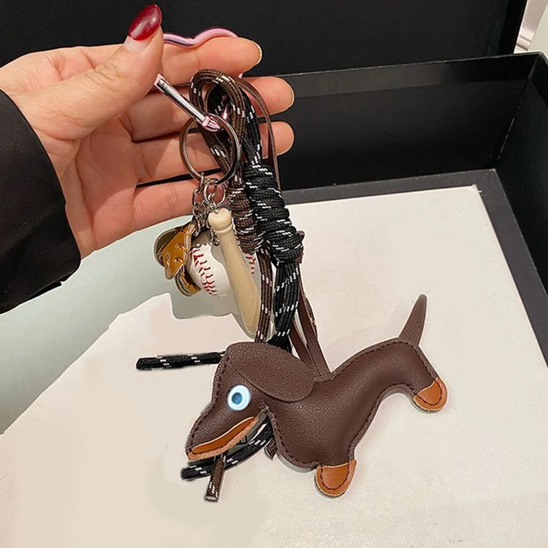 1PC Mens And Womens Pendants Vintage Brown Autumn And Winter Leather Sausage Dog  For Mobile Phone Bags Keychain