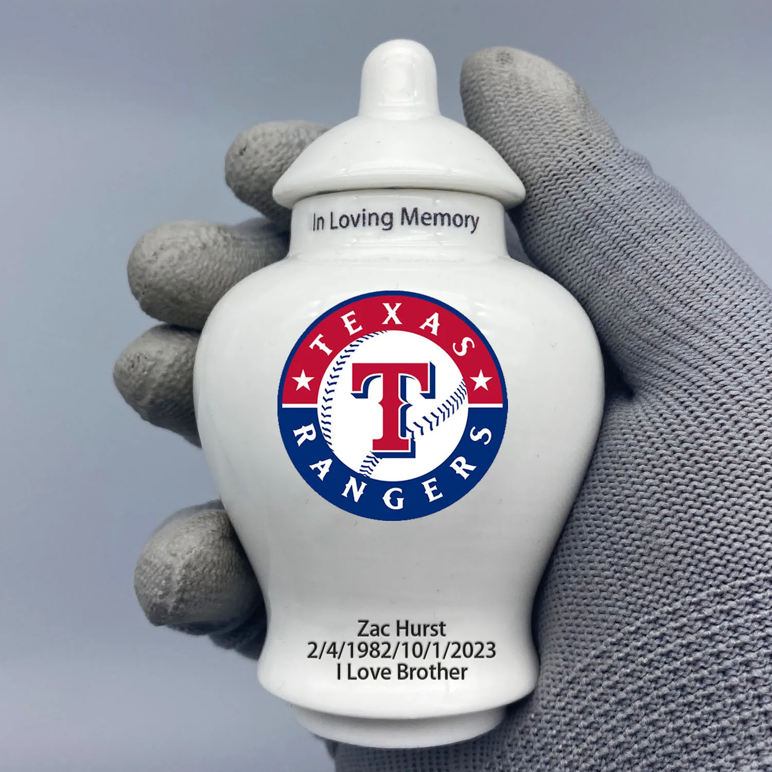 

Mini Urn for Texas Rangers-themed Logo Custom Urn.Send me the name/date you want to appear on the urn by Remarks Message