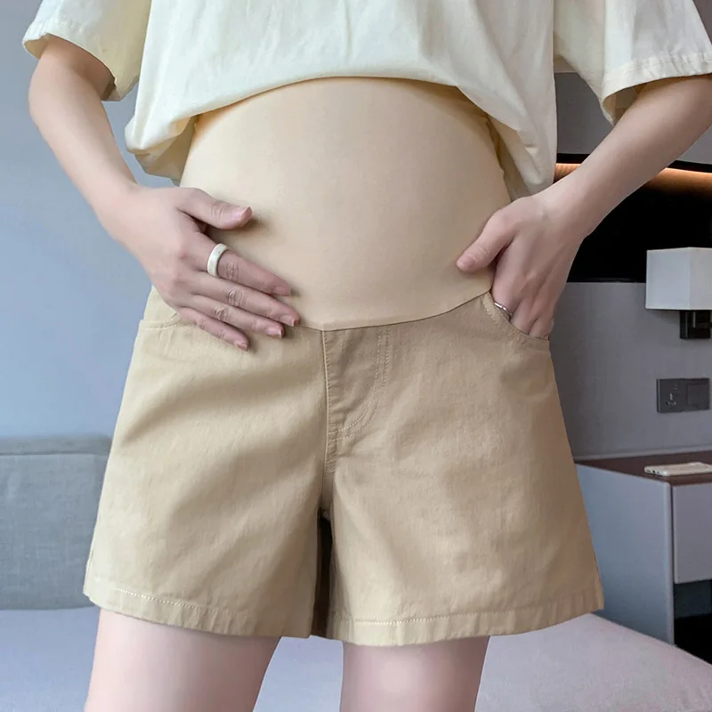 Jaro a léto móda těhotná ženy šortky celistvý barva ležérní břišní kalhoty vysoký pás těhotenské šortky nový