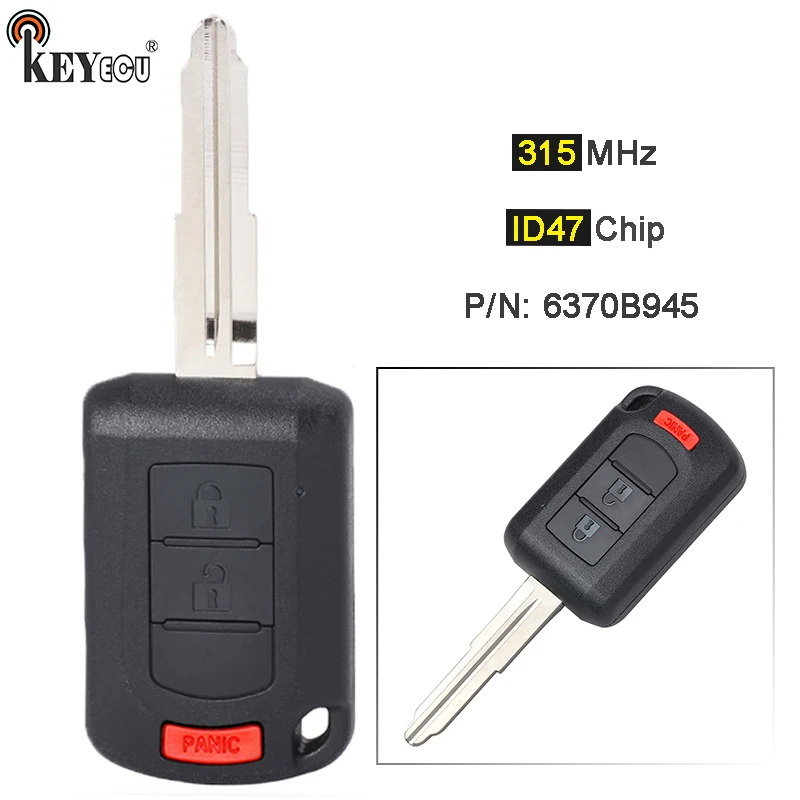 

Запасной 3-кнопочный пульт дистанционного управления KEYECU 315 МГц ID47 чип P/N: 6370B945 для Mitsubishi Lancer 2015 2016 2017