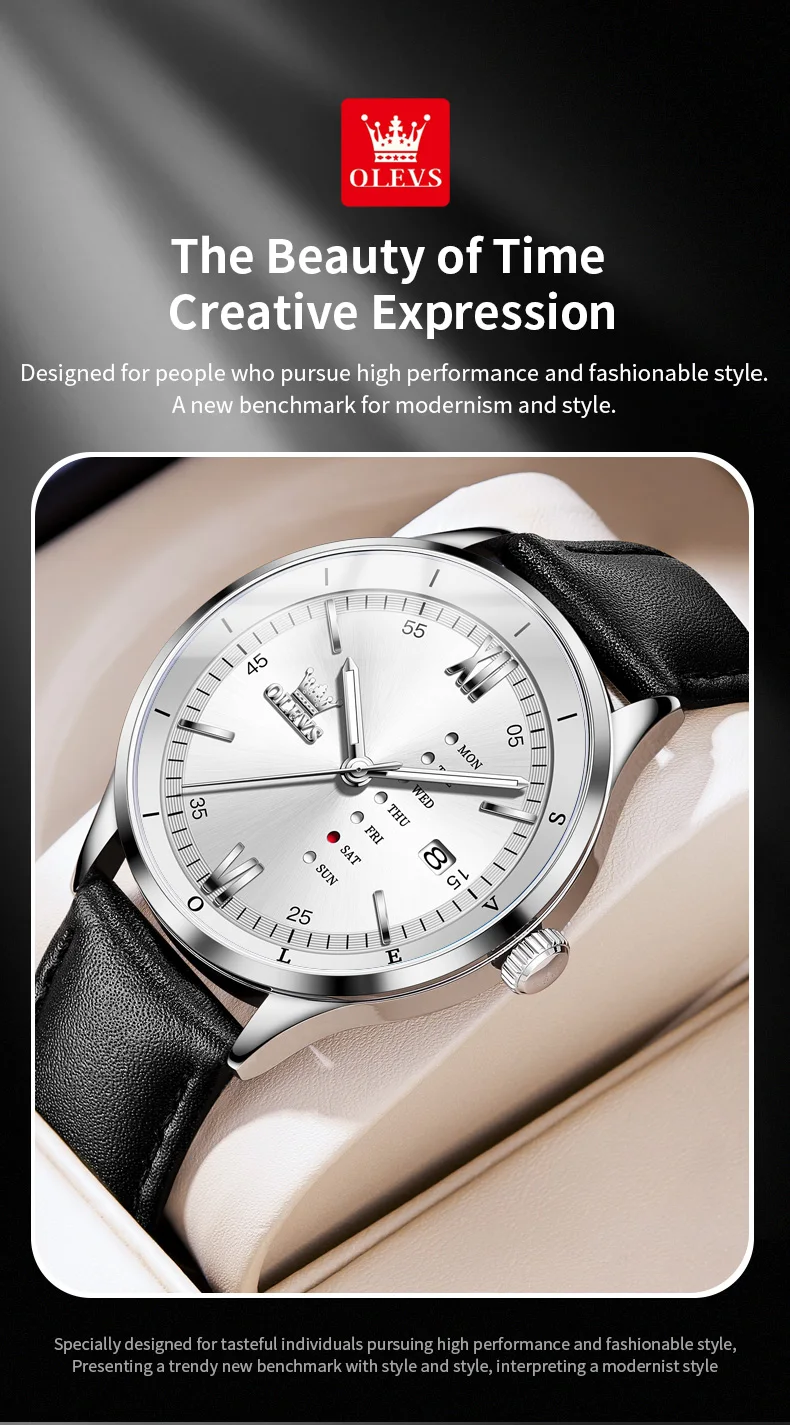 OLEVS 2931 Men Watch Fashion Simple Leather Waterproof Luminous Calendar Chronograph Luxury Brand Sports Quartz Men Watch Reloj