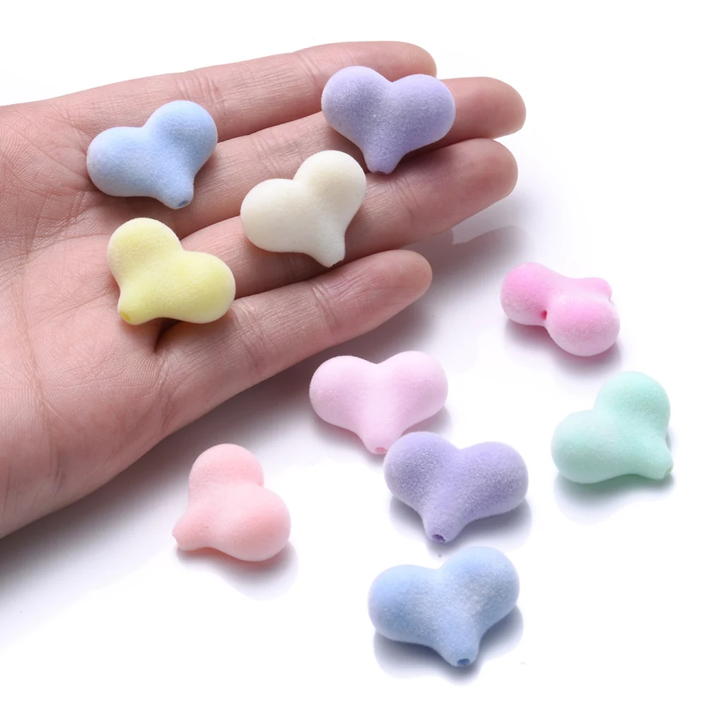 10 stücke Candy Farbe Herz Acryl Perlen Flauschigen Lose Spacer Perlen Für Schmuck Machen DIY Armband Halskette Zubehör 16,5x21mm – Detail 8