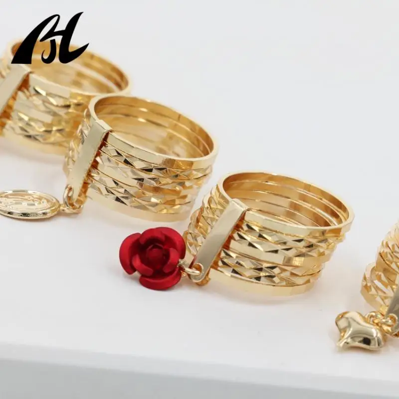 New solid color multi-ring Clover Religious Jewelry Oro Laminado 14k Mariposa Semanario Ring in Gold Layered