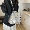 Brand Designer Laser Shiny Patent Leather Women's backpack  Casual Chain Drawstring Lock  Bucket School Bag Travel Bag 2