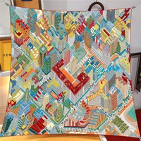 90cm Silk Scarf Van Building Printed Square Scarf Head Echarpes Silk Foulards Femme Wraps Beach Shawls Bandana Lady Hijabs 1