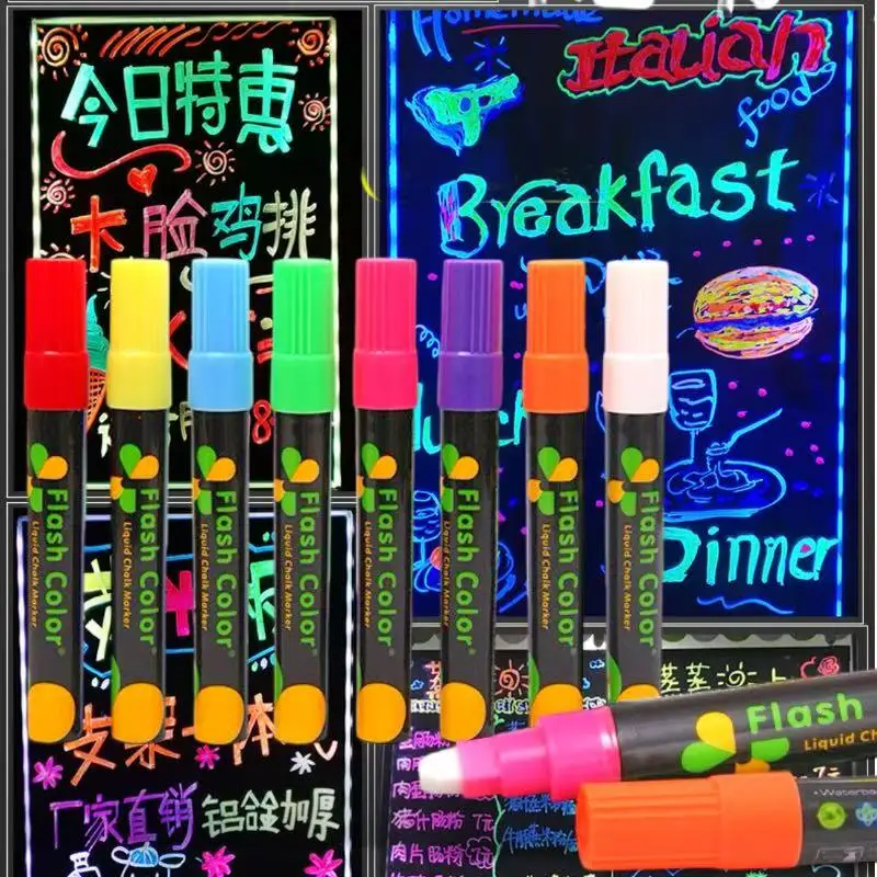 8개 형광 분필 마커 펜, 유리, 칠판 및 비다공성 표면용 습식 지우기 가능, 세척 가능 - 학생들에게 이상적