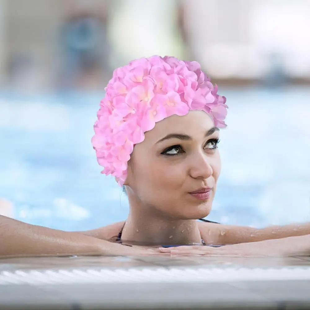 Description Picture 2 of itemFloral Woman Petal Retro Swimming Cap Summer Fashion Flower Beach Bathing Hat Swimming Pool Beach Vacation Caps