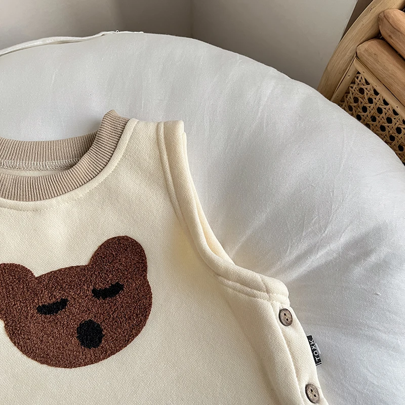 Autumn And Winter Baby Boys And Girls Cute Cartoon Plus Velvet Vest Children's Casual Warm Vest