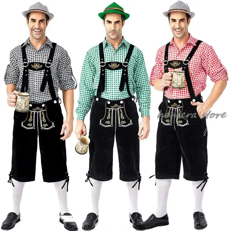 

Men Costumes Clothing Adults Oktoberfest German Bavarian Shorts Outfit Shirt Hat Short Set Halloween Costume Dropshipping