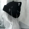 Gothic Knitted Beanie Hat for Women Y2K Cat Ear Hat Handmade Crochet Skull Hat Female Teens Subculture Headwear 1