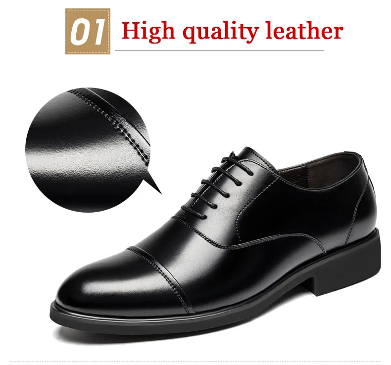 New Men 37-46 Men's Flat / 6CM Heightening Elevator Shoes Business Formal Leather Shoes Man British Casual Wedding Suit Shoes