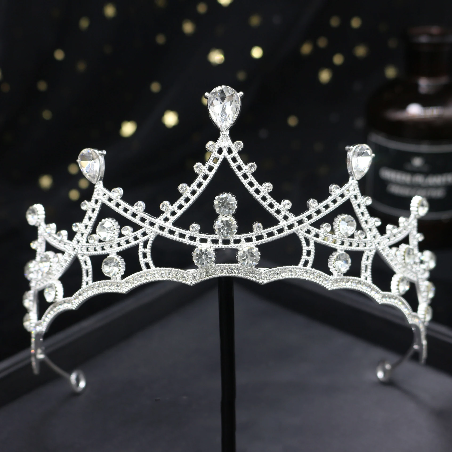 1pc Krone Braut Vintage Haar Bands Kristall Strass Handgemachte Haar Bands Krone Prinzessin Geburtstag Party Platte Kopfschmuck – Detail 6