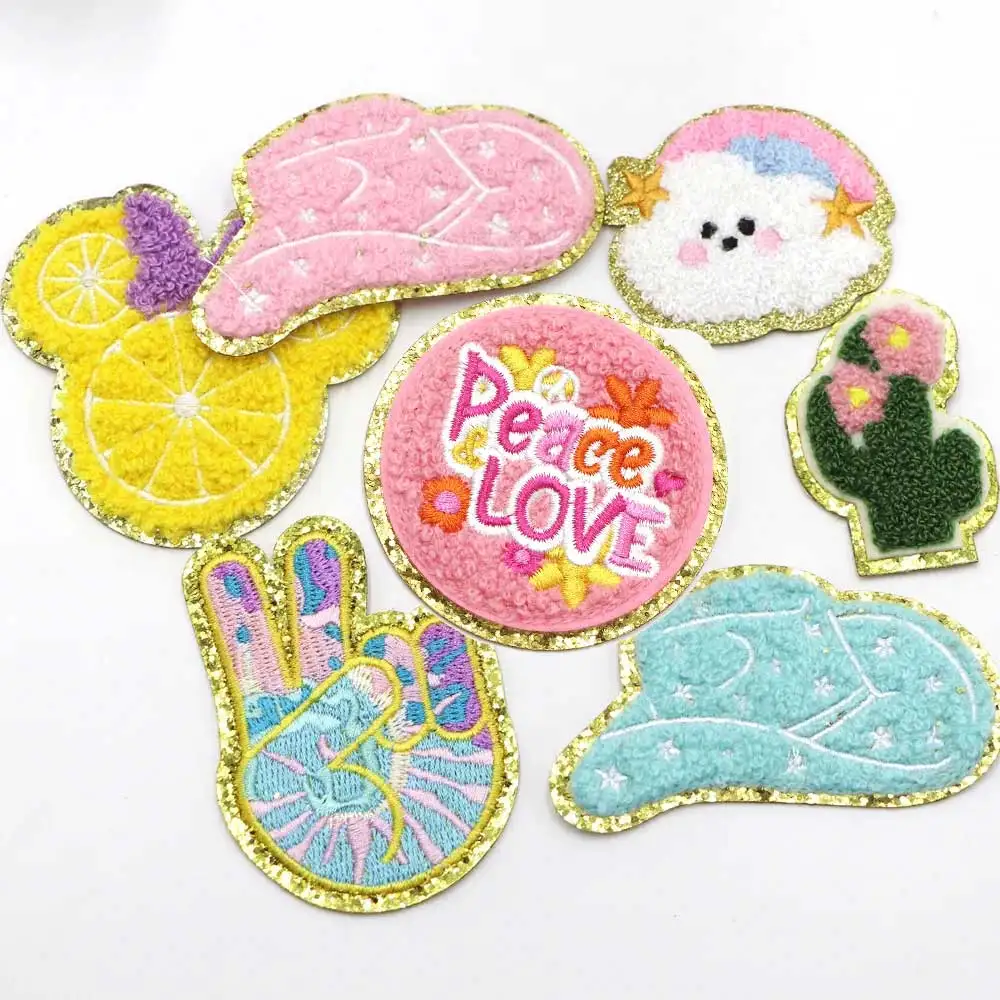 1PC Kaktus Hut Eisen auf Chenille Patches Glitter Rand DIY Kleidung Applikation für T-Shirt Jeans Hut DIY Handwerk liefert Aufkleber