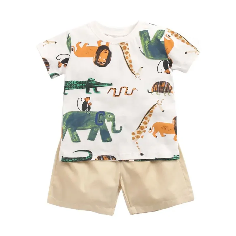 

Summer Cartoon Baby Boys Clothes Print Cotton Short Sleeve Tops Shorts 2 Pcs Fashion Children's Clothing Sets 1-3 Years