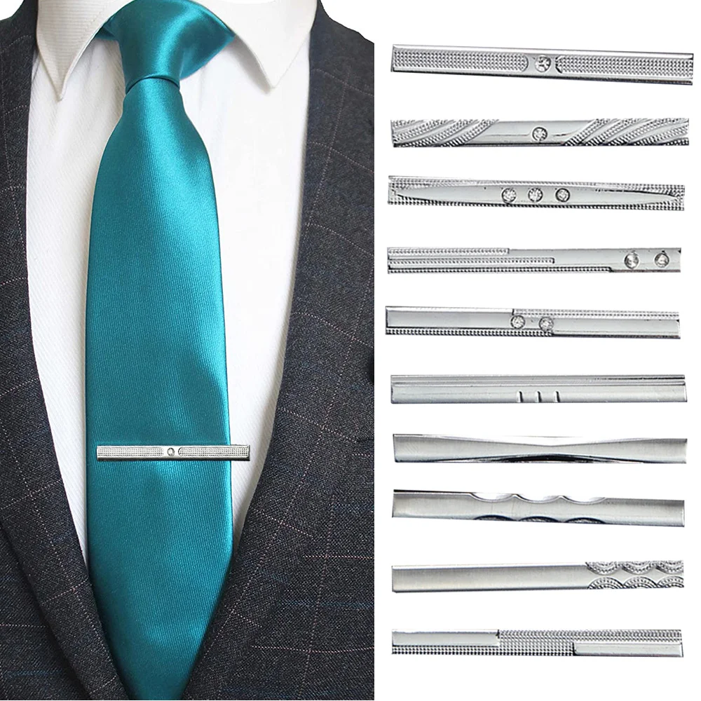 

New Silvery 5cm Tie Clip For Men Classic Meter Tie Clips Alloy Tie Bar Quality Enamel Tie Collar Pin Crystal Business Necktie