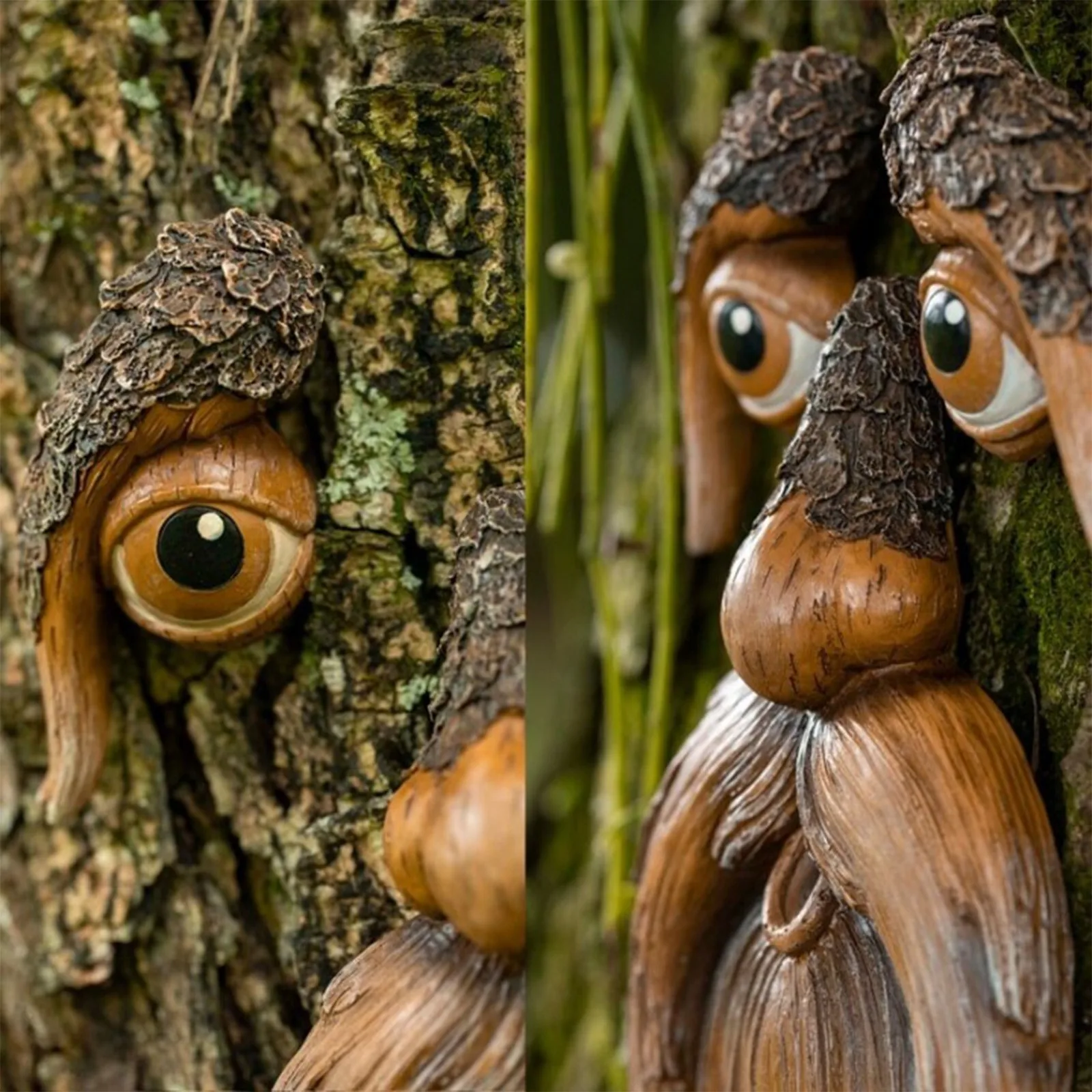 Tree Face Bird Garden Feeder Faces Hugger Decor Outdoor Man Oldsculpture Yard Wild Ornament Dark Indecoration Statue Whimsical