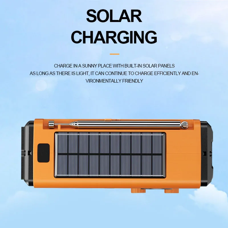 Portable Emergency Radio Solar Hand Crank DAB/FM Radios Wireless Bluetooth Speaker with Reading Lamp Flashlight Sleep Timer