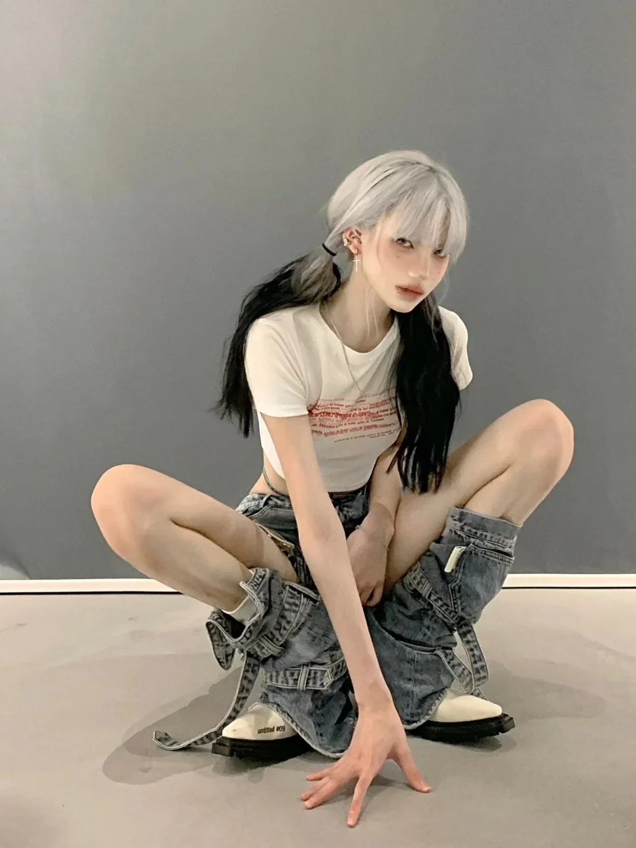 Vintage Washed Bandage Jeans Hot Girls Two Ways Wearing Shorts and Leg Cover Belt Denim Baggy Pants Streetwear Punk Goth Jeans