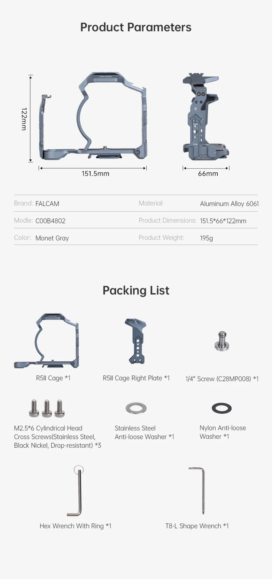 F22 F38 F50 Quick Release Camera Cage Kit for Canon R5 Mark II