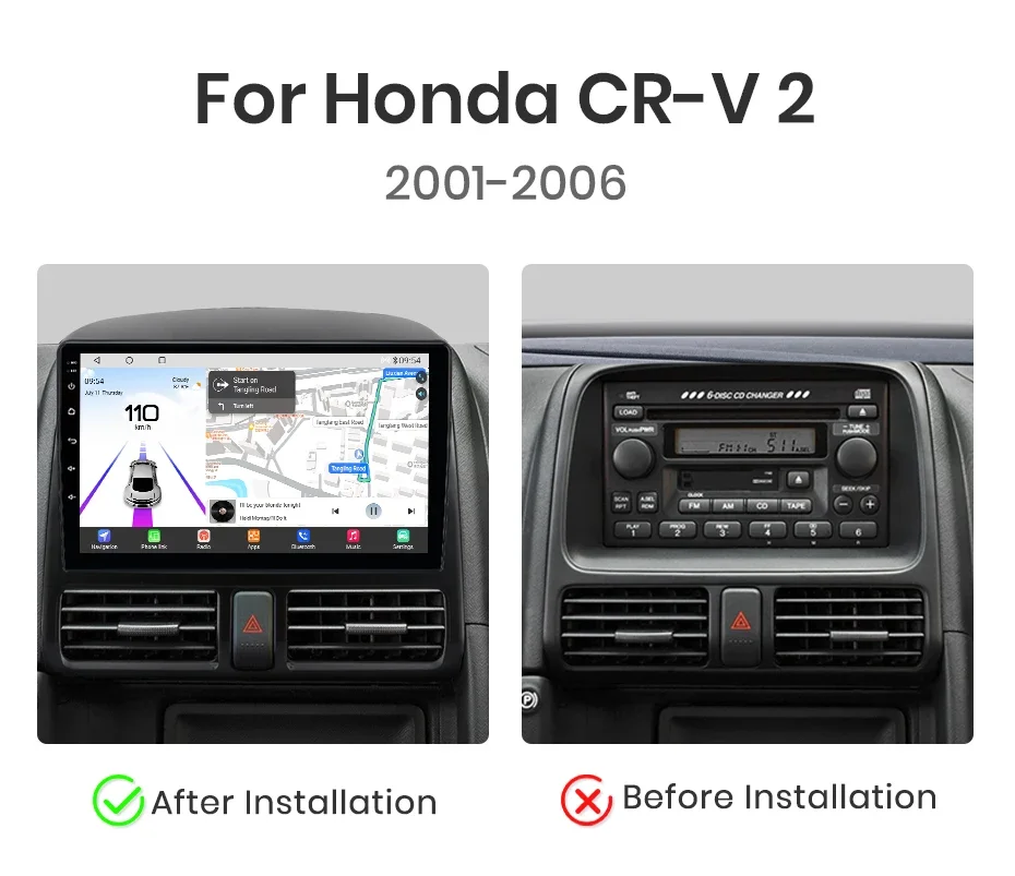 Qualcomm Chip 8 Core für Honda CR-V CRV 2 2001–2006 Wireless CarPlay für Apple Android Auto Autoradio GPS IPS RDS FM WiFi BT 4G – Detail 3
