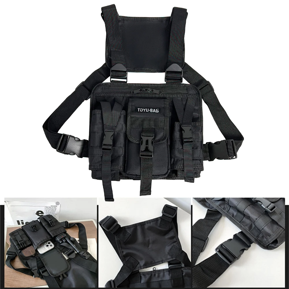 Hiking Vest Molle Chest Bags Oxford Cloth Adjustable Multiple Pockets Shoulder for Outdoor Camping Supplies