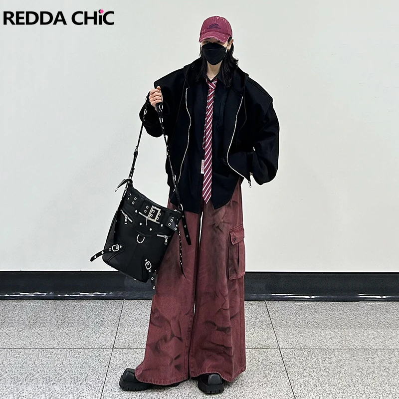 

Брюки-карго REDDACHiC мужские с карманами, грязно-розовые мешковатые джинсы в стиле ретро 1920-х годов, Свободные повседневные брюки с широкими штанинами, рабочая одежда Y2k