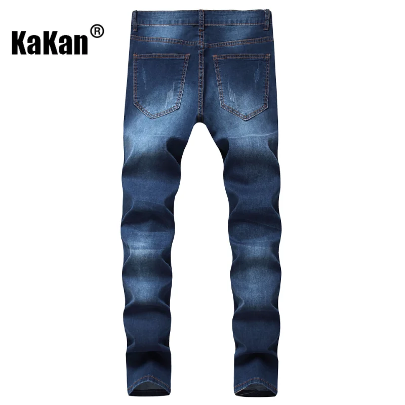 Kakan - European and American Personality Hole Small Foot Tight Men's Jeans, New Blue Versatile Long Jeans K09-082