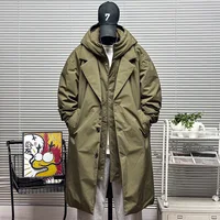 Mid-Length Men's Coat Winter Hooded New Two Pieces Korean Style Windbreaker Warm Thicken Cotton 1