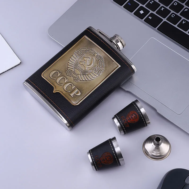 Stainless Steel Hip Flask For Alcohol Vodka Whiskey Wine Bottle Cup Flasks 8oz Gift Set For Men Engraving Cccp Alcohol Container