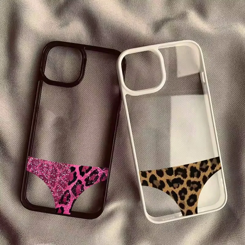 Coque de téléphone transparente avec culottes imprimées léopard amusantes, étui arrière créatif antichoc pour IPhone Pro Max 16E Air INS