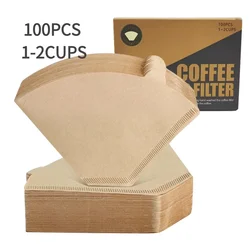 Natural Unbleached Brown Coffee Filters, 100 Disposable Cone Papers (100Pcs 1-2Cups)