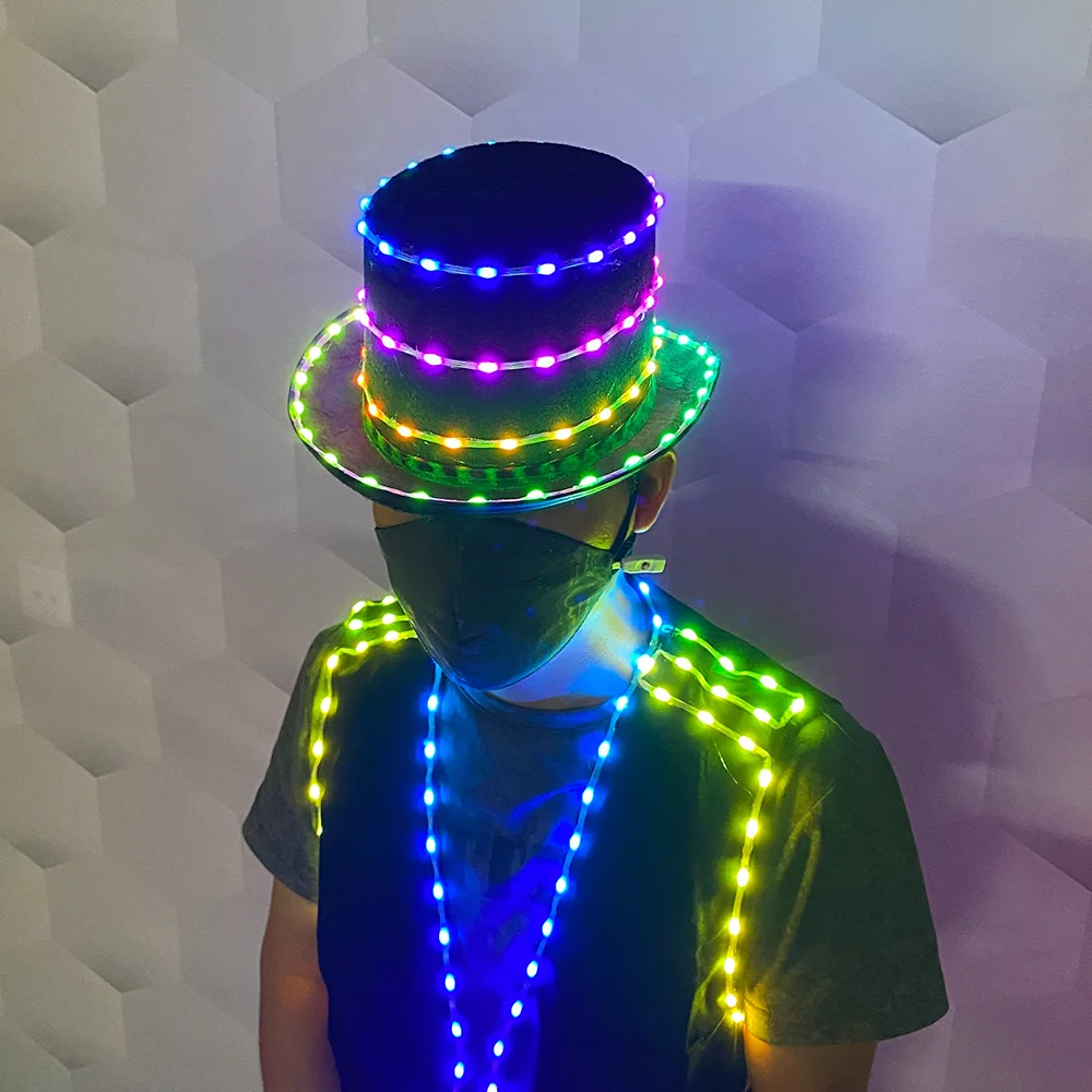 

Carnival party LED hat glow-in-the-dark hat Neon LED light costume Party Fluorescent DJ Full Color bar dance show Magic hat