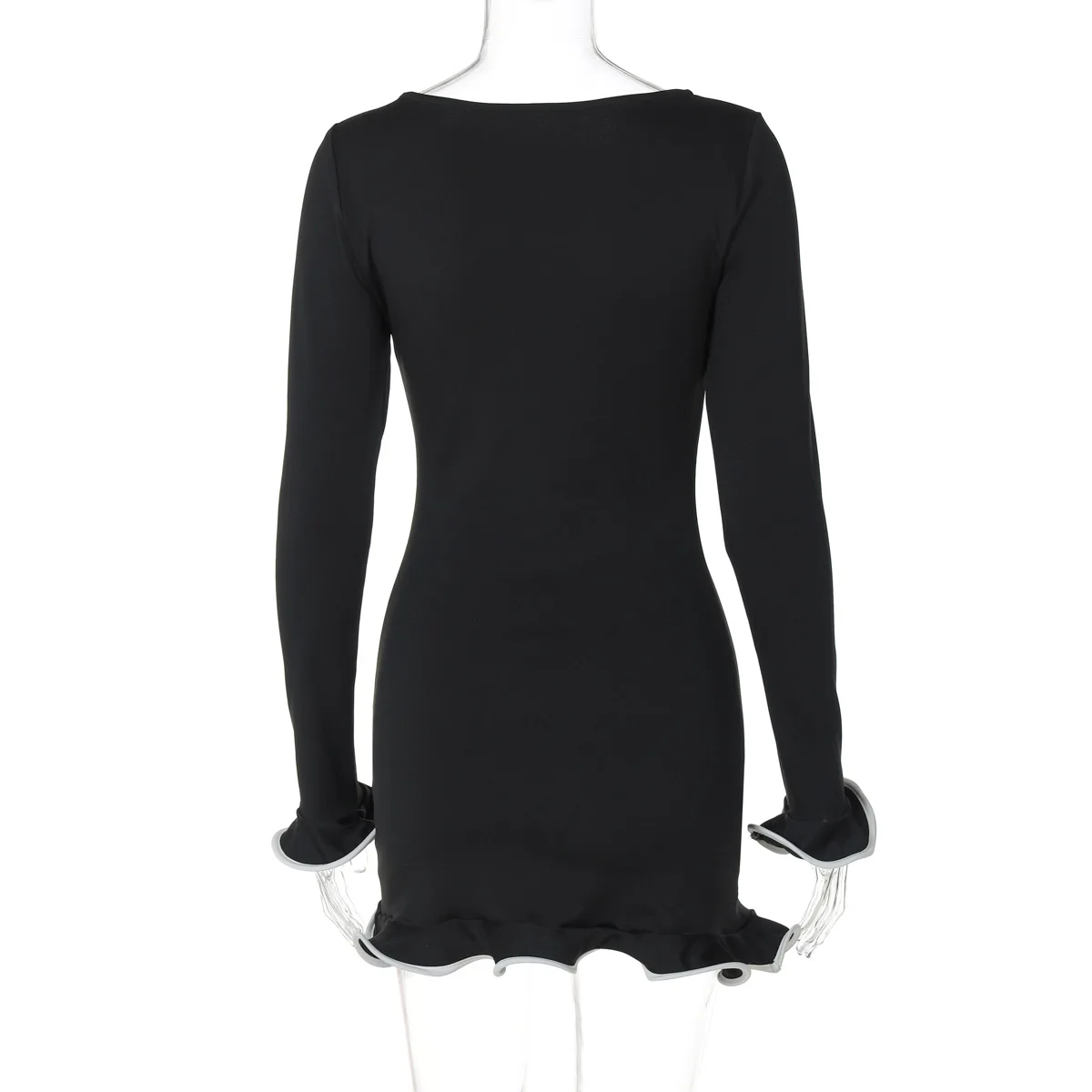 Lyegns O Neck Ribbed Knit Long Sleeve Ruffles Mini Dress Fall Elegant Y2K Streetwear Evening Casual Dress Fashion Wholesale