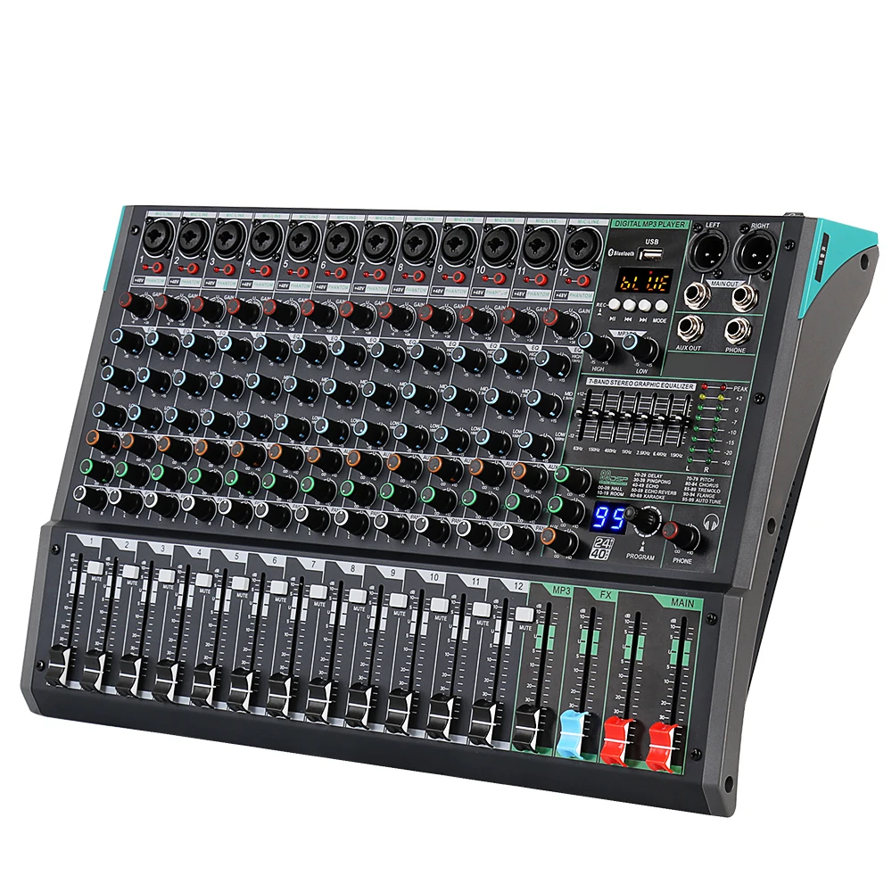 

Biner PA12 Professional Audio Mixer Sound Board Mixing Console Built-in 99 Reverb Effect 12 Channel Usb