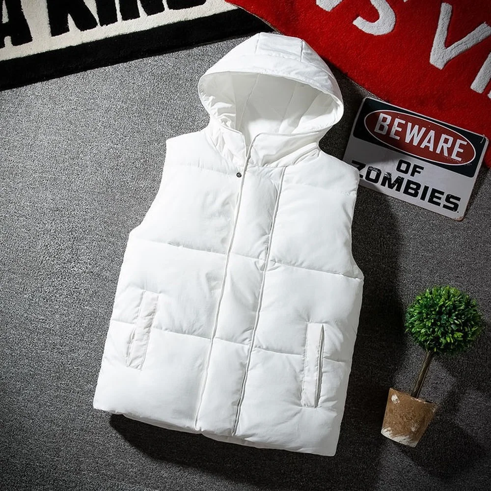 2022 White Vest Jacket With Hood Men Fashion Clothing Korean Style