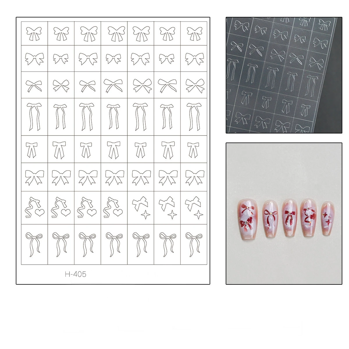 2 bis 50 Blatt Transparente Laser-Hohlnagel-Schablonen-Aufkleber Stern Schleife Schmetterling Minimalistische Holografische Nagelkunst-Abziehbilder – Detail 9