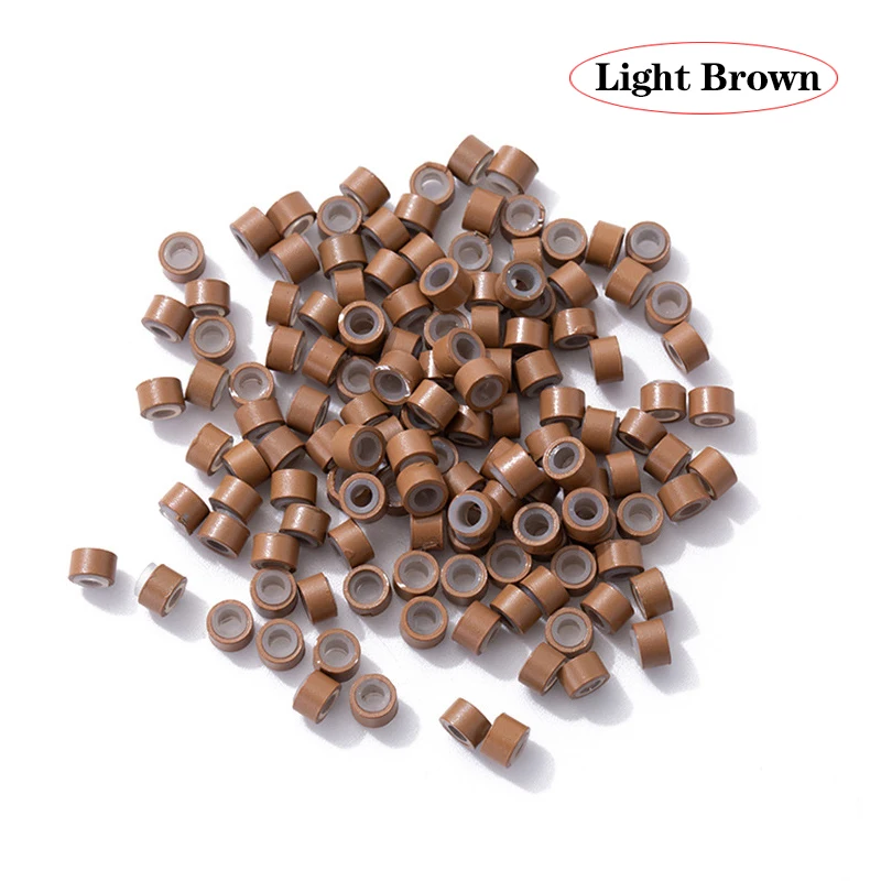 100 Stücke Haarverlängerungen Perlen Silikonfutter Mikroringe Beige Schwarz Haar Micro Loop 5*3*3 Mm Micro Nano Ringe Für Link Haar – Detail 5