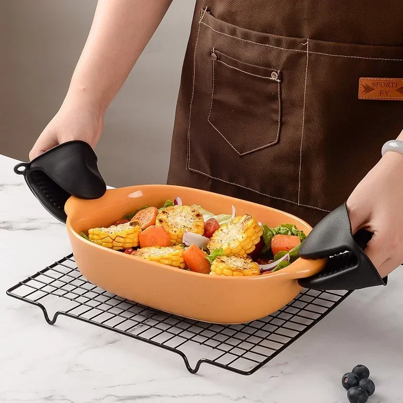 Silicone Oven Mitts 2pcs Heat Resistant Pinch Mitts Anti Scalding Non Slip Gloves Clips Pot Holder Cooking Baking
