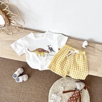Nouveau bébé vêtements ensemble infantile dinosaure imprimé haut + grille Shorts bébé garçons filles décontracté bébé ensemble nouveau-né été bébé vêtements 2 pièces/ensembles 5