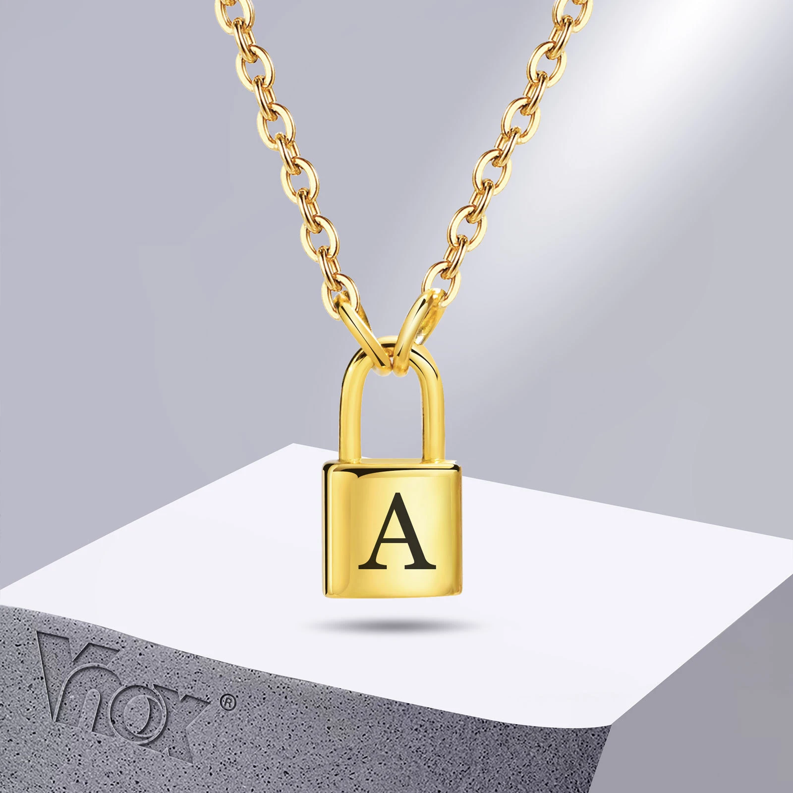 Stainless Steel Padlock Pendant Necklace Stainless Steel Initial