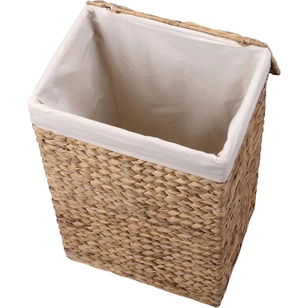 

Portable Handmade Wicker Laundry Hampers With Lid Made of Water Hyacinth | Set of 2 the Laundry Basket Is Divided Dirty Baskets